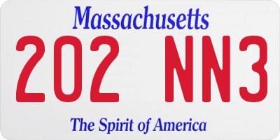 MA license plate 202NN3