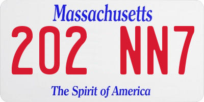 MA license plate 202NN7