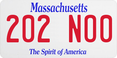 MA license plate 202NO0
