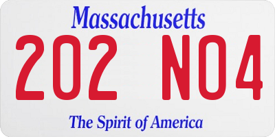 MA license plate 202NO4