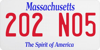 MA license plate 202NO5