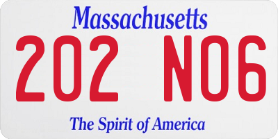 MA license plate 202NO6