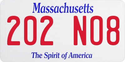MA license plate 202NO8