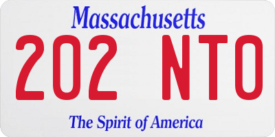 MA license plate 202NT0