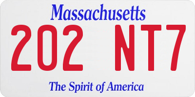 MA license plate 202NT7