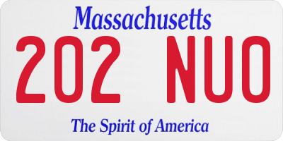 MA license plate 202NU0