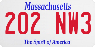 MA license plate 202NW3