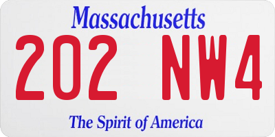 MA license plate 202NW4