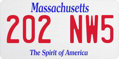 MA license plate 202NW5