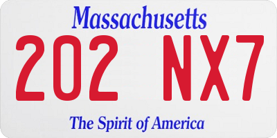 MA license plate 202NX7