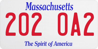 MA license plate 202OA2