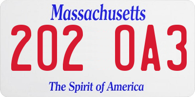 MA license plate 202OA3