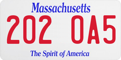 MA license plate 202OA5