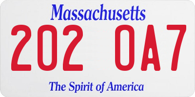 MA license plate 202OA7