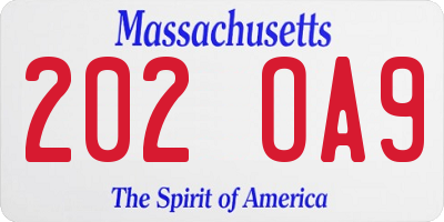 MA license plate 202OA9