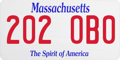 MA license plate 202OB0