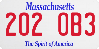 MA license plate 202OB3