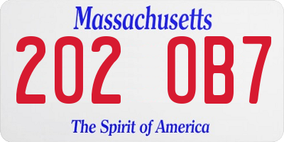 MA license plate 202OB7
