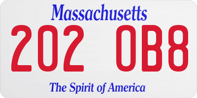 MA license plate 202OB8