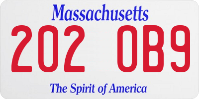 MA license plate 202OB9