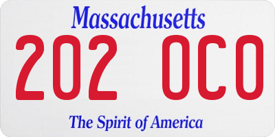 MA license plate 202OC0