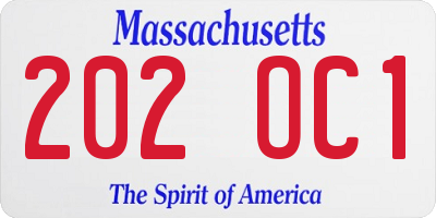 MA license plate 202OC1