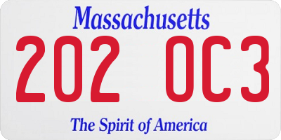 MA license plate 202OC3