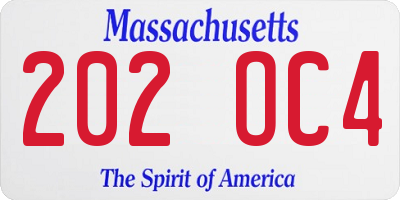 MA license plate 202OC4