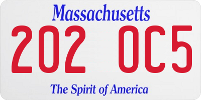 MA license plate 202OC5