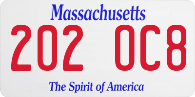 MA license plate 202OC8