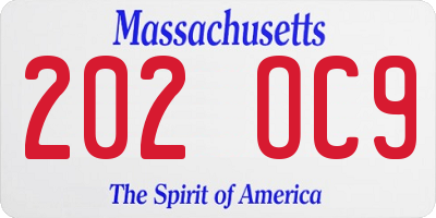MA license plate 202OC9