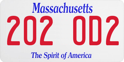MA license plate 202OD2
