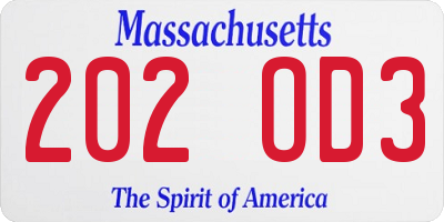 MA license plate 202OD3