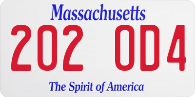 MA license plate 202OD4