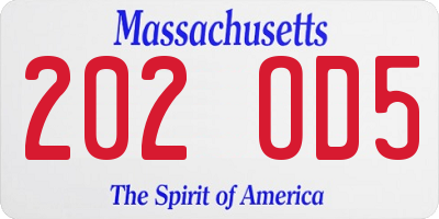 MA license plate 202OD5