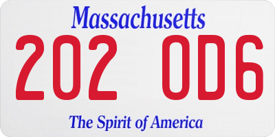 MA license plate 202OD6