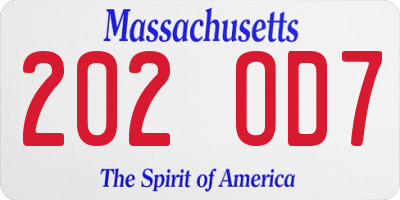 MA license plate 202OD7