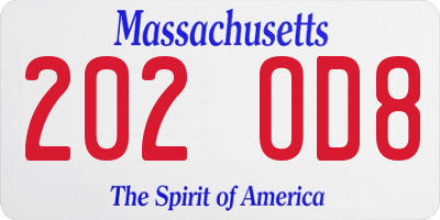 MA license plate 202OD8