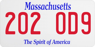 MA license plate 202OD9