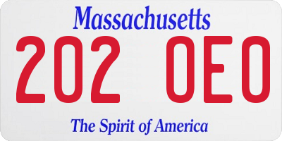 MA license plate 202OE0