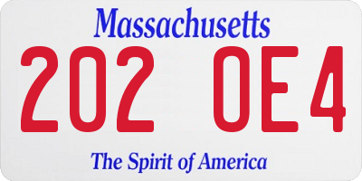 MA license plate 202OE4