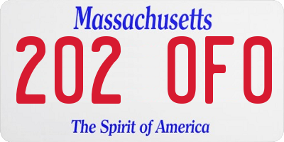 MA license plate 202OF0