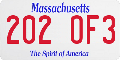 MA license plate 202OF3