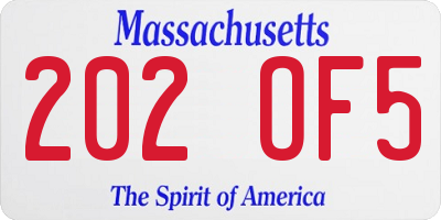 MA license plate 202OF5