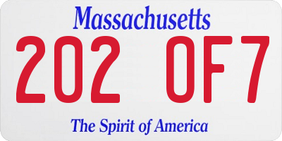 MA license plate 202OF7