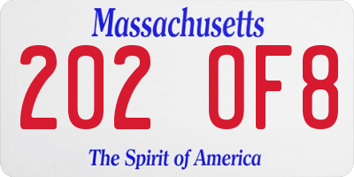 MA license plate 202OF8
