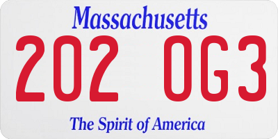 MA license plate 202OG3