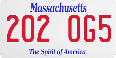 MA license plate 202OG5