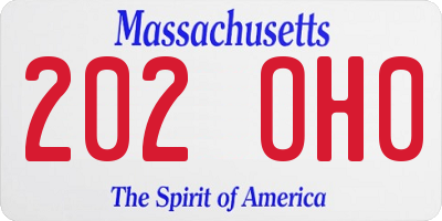 MA license plate 202OH0