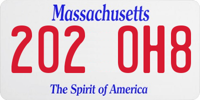 MA license plate 202OH8